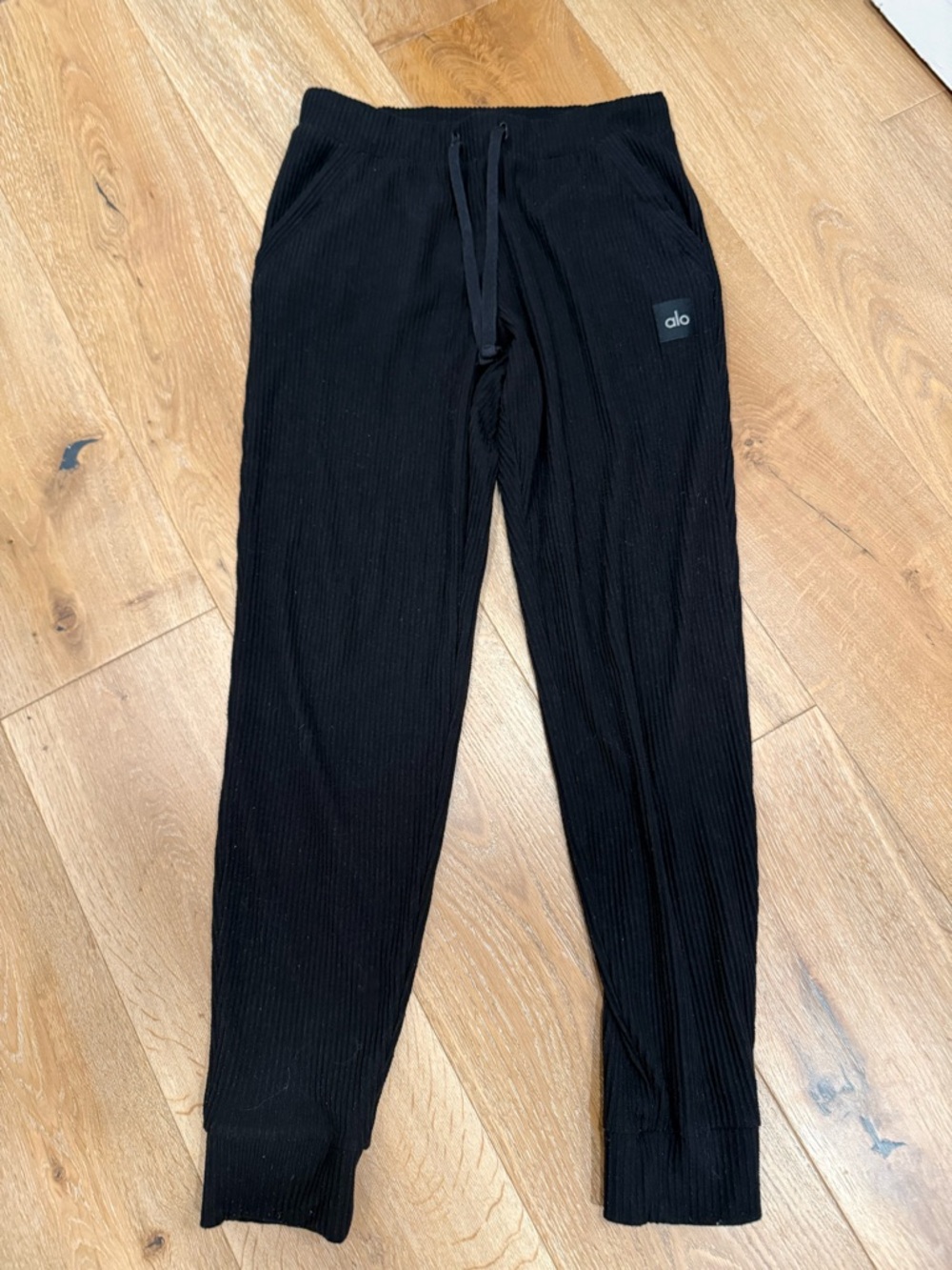 ALO Yoga Black Ribbed Track Joggers